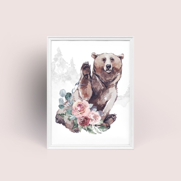 Watercolor Floral Bear Wall Art Print Poster Unframed - Picture 9 of 10